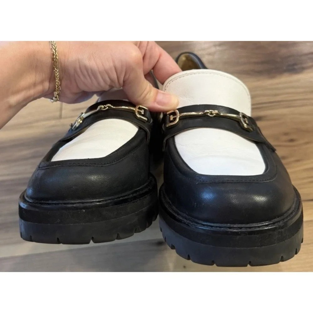 Sam Edelman Tully Bit Loafers Womens 9M Black White Leather Lug Sole Shoes - Picture 6 of 16